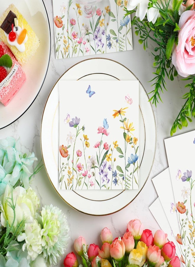peony man 100 PCS Wildflower Cocktail Napkins Disposable Spring Floral Party Napkins 3-Ply Spring Flower Butterfly Paper Napkin for Wedding Bridal Baby Shower Birthday Tea Party Supplies - Image 4
